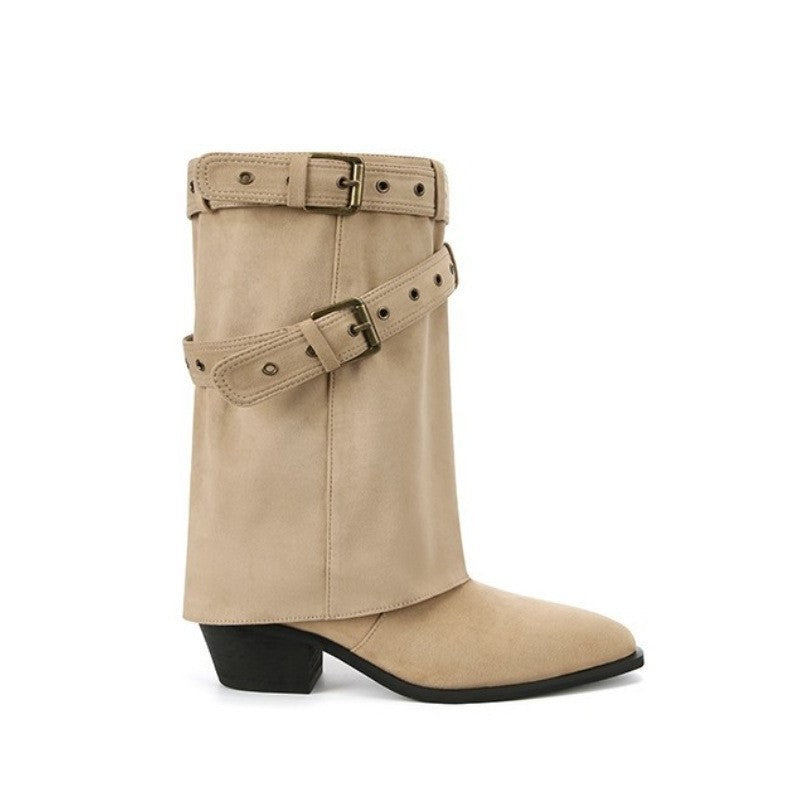 Women's Chunky Desert Denim Pile Style Short For Women's Leather Boots