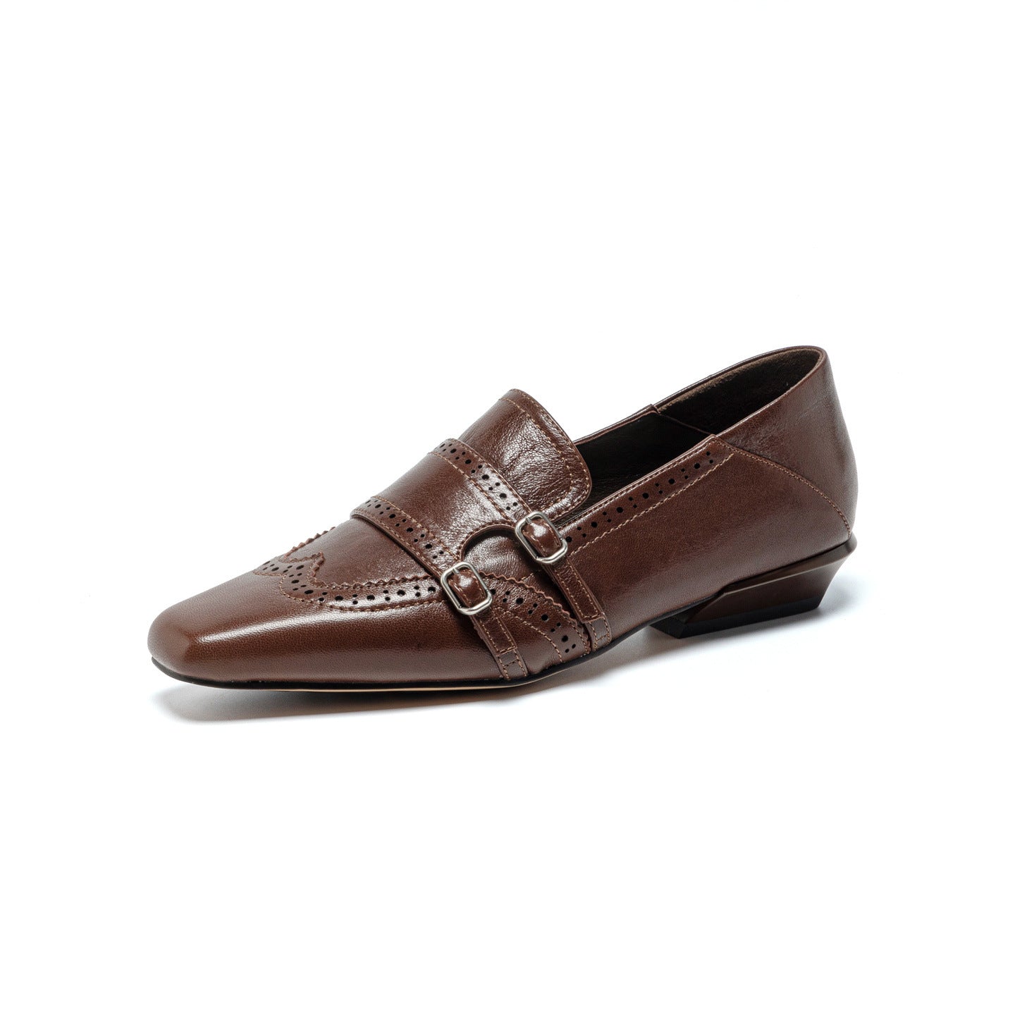 Retro Square Head Double Buckle Authentic Leather Shoes