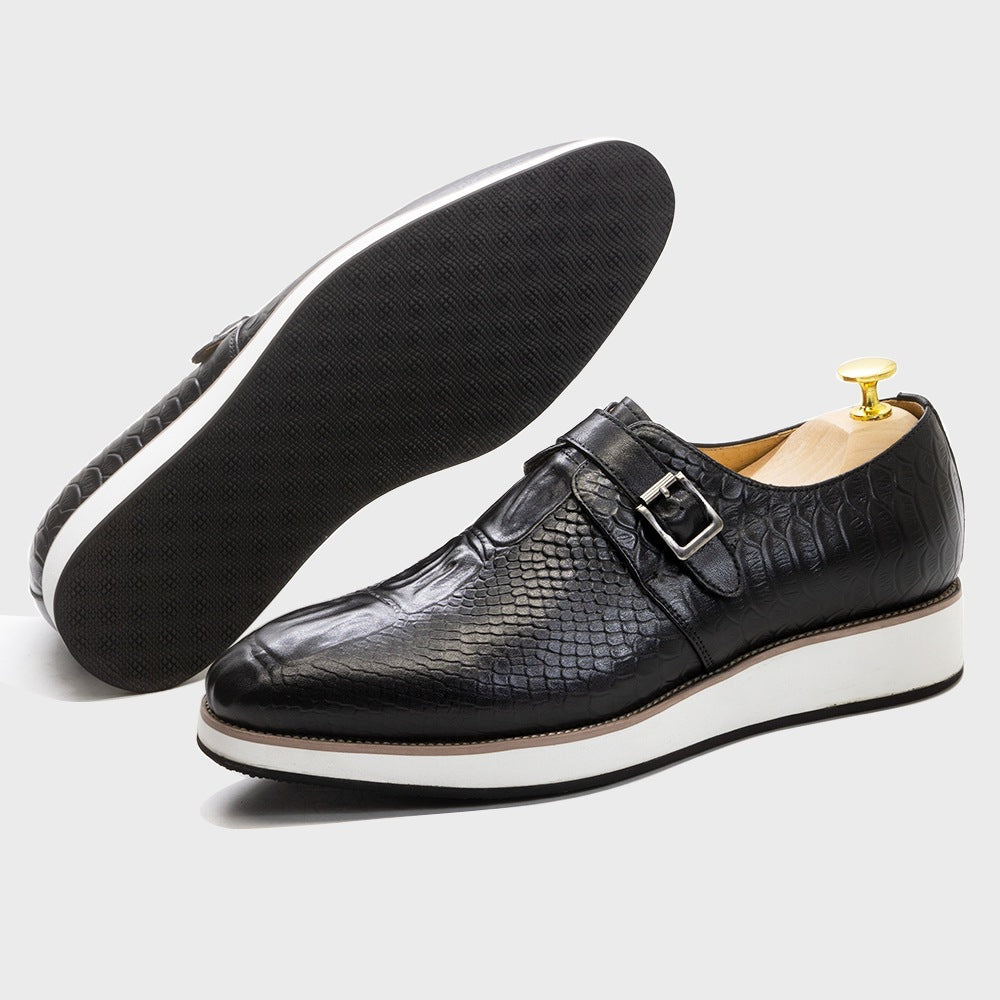 Men's Handmade Genuine Single Buckle Platform Everyday Leather Shoes