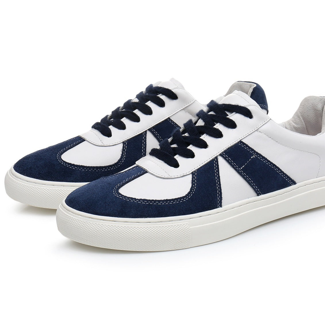 Men's White Lace Up First Layer Cowhide Sneakers