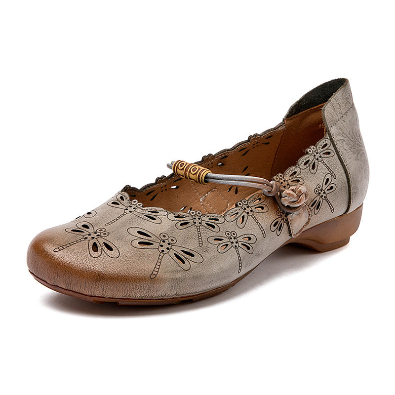 Women's Genuine First Layer Cowhide Low Round Toe Vintage Mouth Pumps Women's Casual Shoes