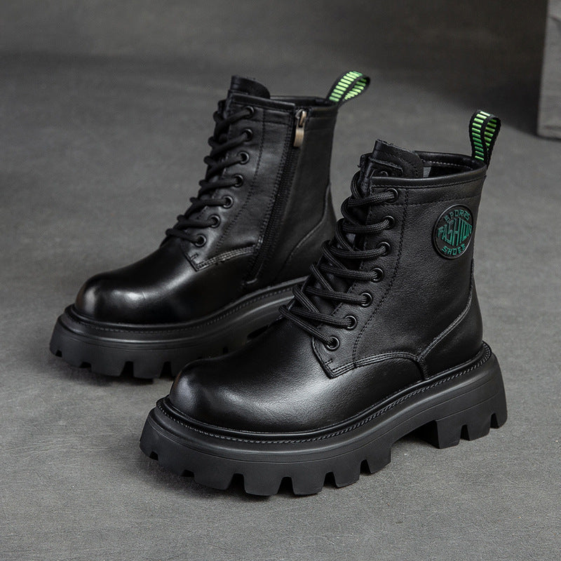 Women's First Layer Cowhide Platform Vintage Martin Boots