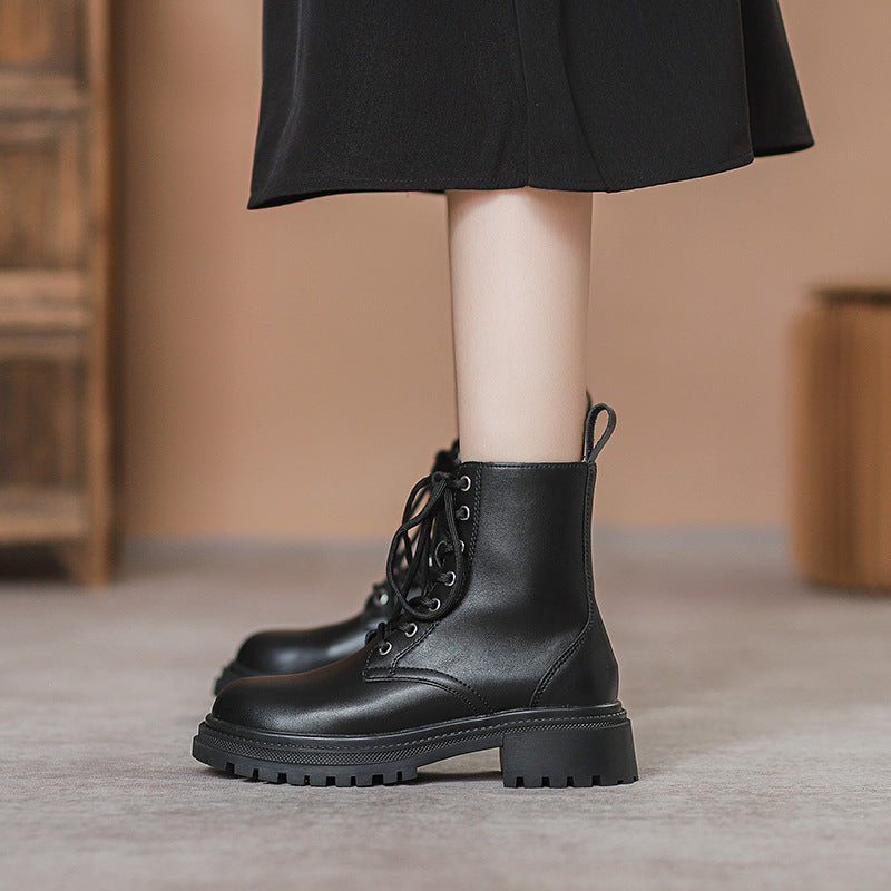 Women's Ankle Lace Up British Style Thick Boots