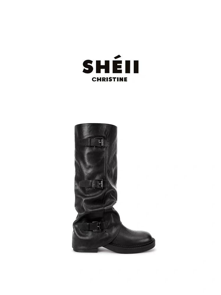 Women's Pantyhose Height Increasing Buckle Western Long Rider Women's Leather Boots
