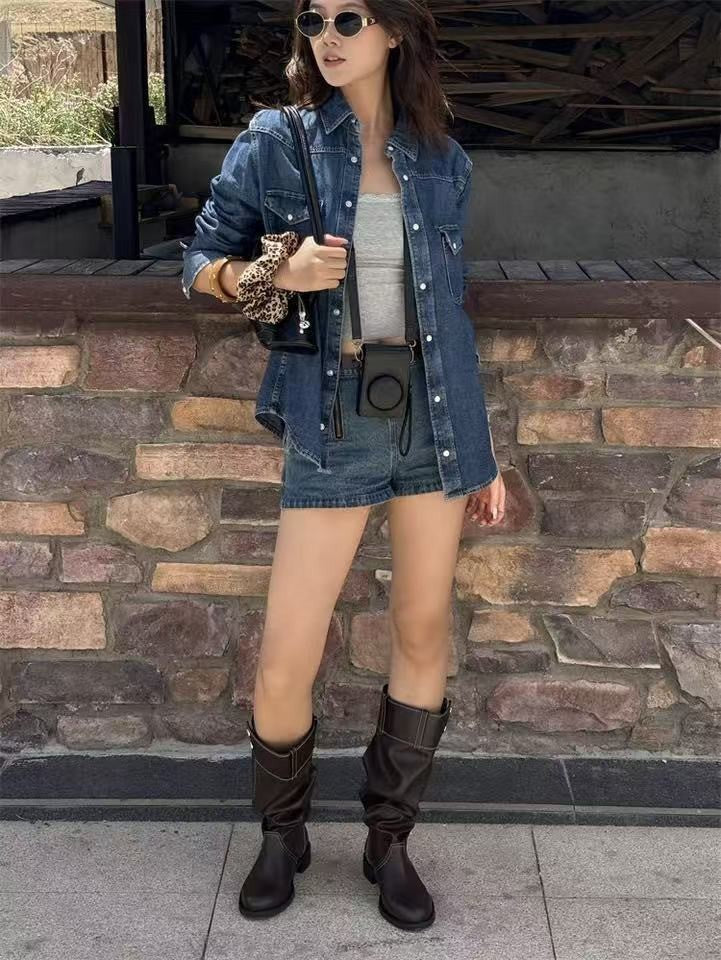 Version Black Vintage Button High Female Below The Knee Pleated Boots