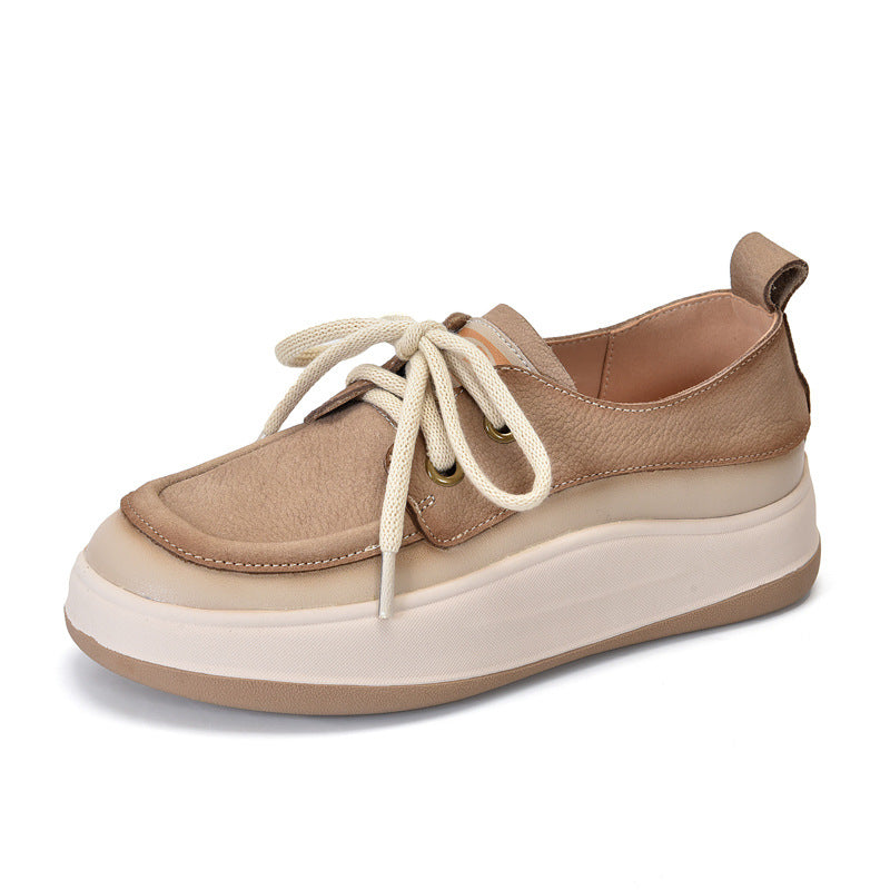 Women's First Layer Cowhide Vintage Skateboard Genuine Thick Bottom Soft Casual Shoes