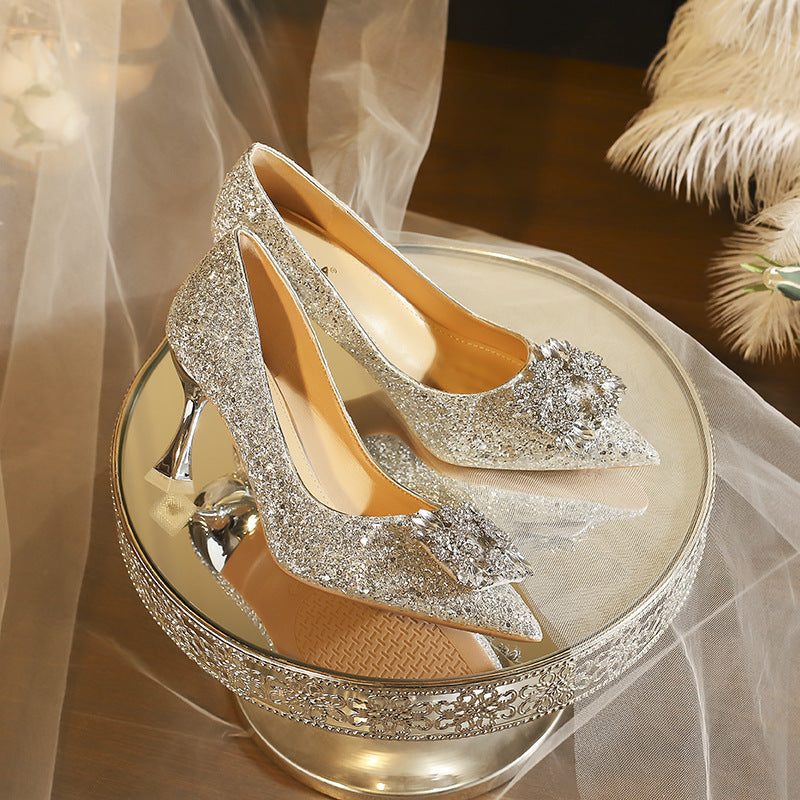 Wedding Stiletto Pointed Toe Bridal High Not Heels