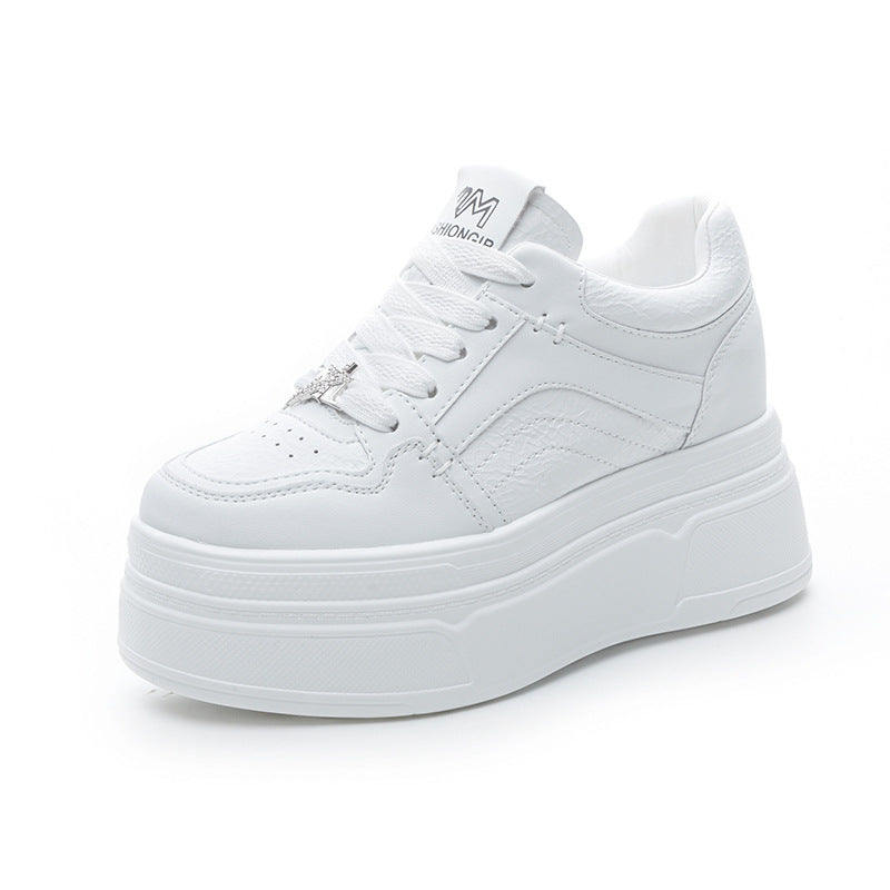 Women's Elevated Platform Lace Up White Fashion Wedge Casual Shoes