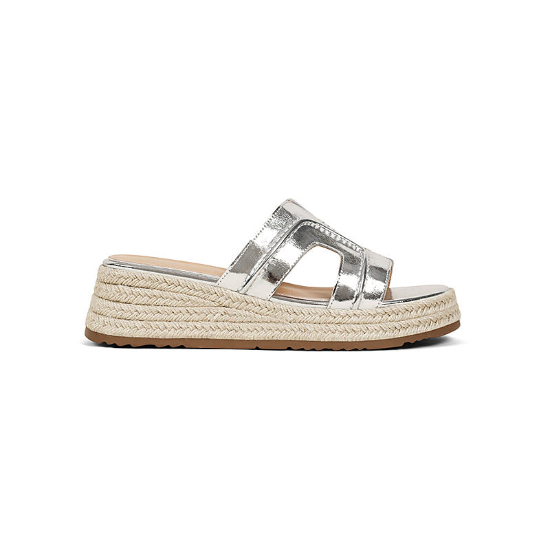 Women's Straw Woven Thick Sole Increased Word Slippers