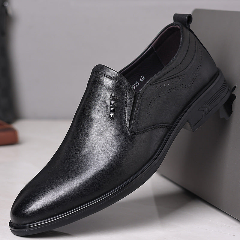 Men's First Layer Cowhide Pumps Business Lace Leather Shoes