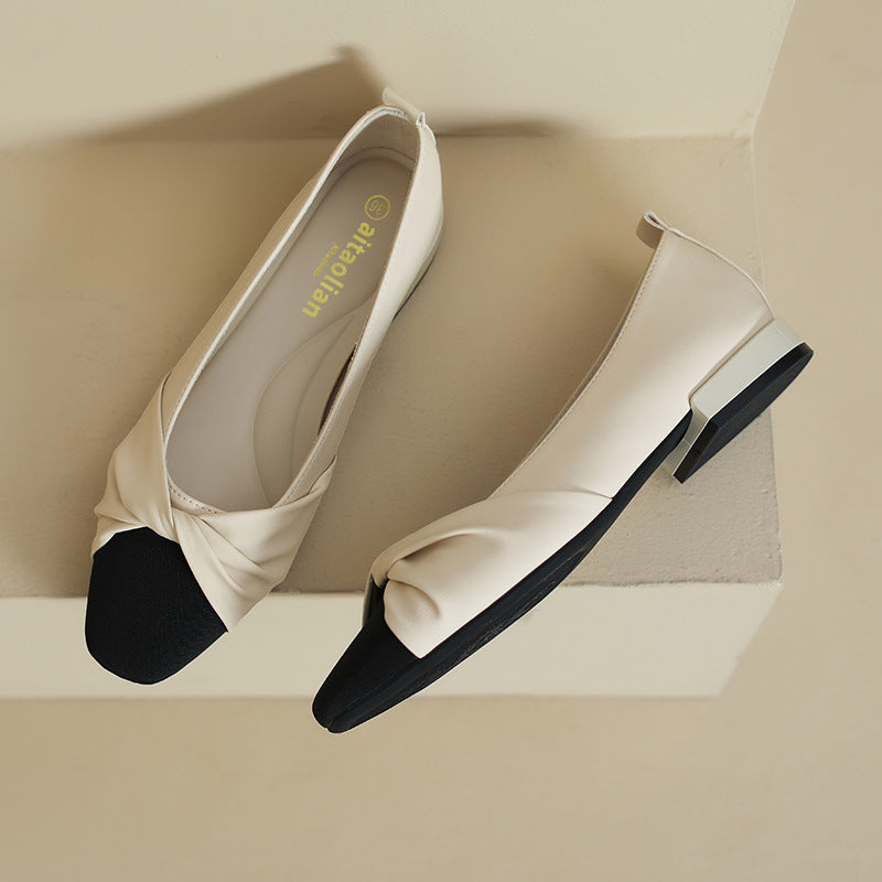 Women's Bow Style Low Low-cut Color Matching Heels