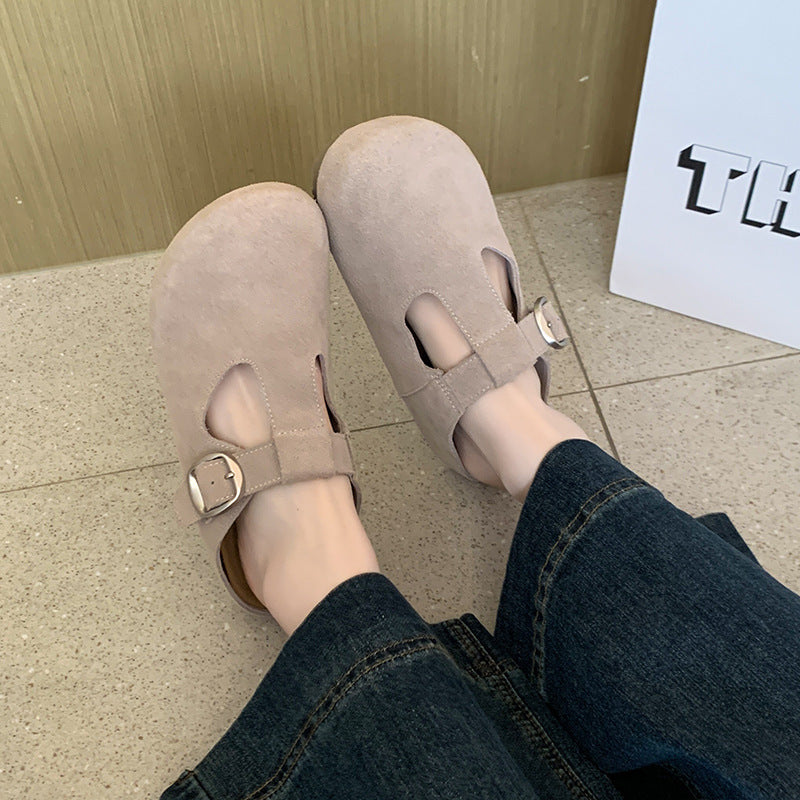 Women's Shape Buckle Toe Cap Semi Plus Sandals