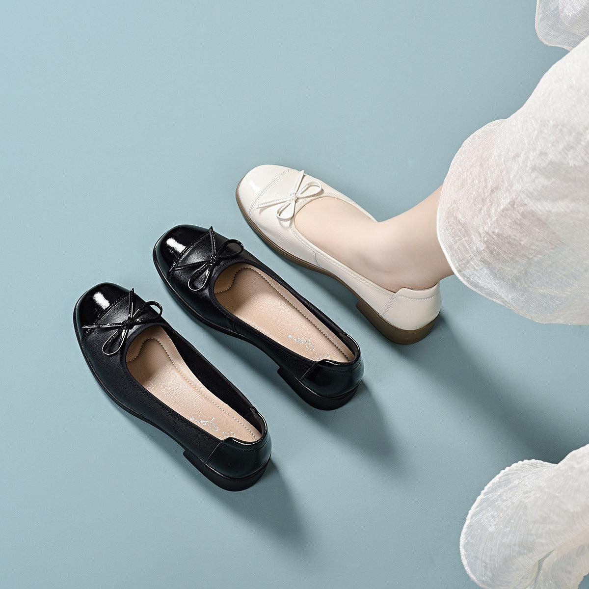 Women's Bowknot Shallow Mouth Pumps Gentle Ballet French Mary Women's Shoes