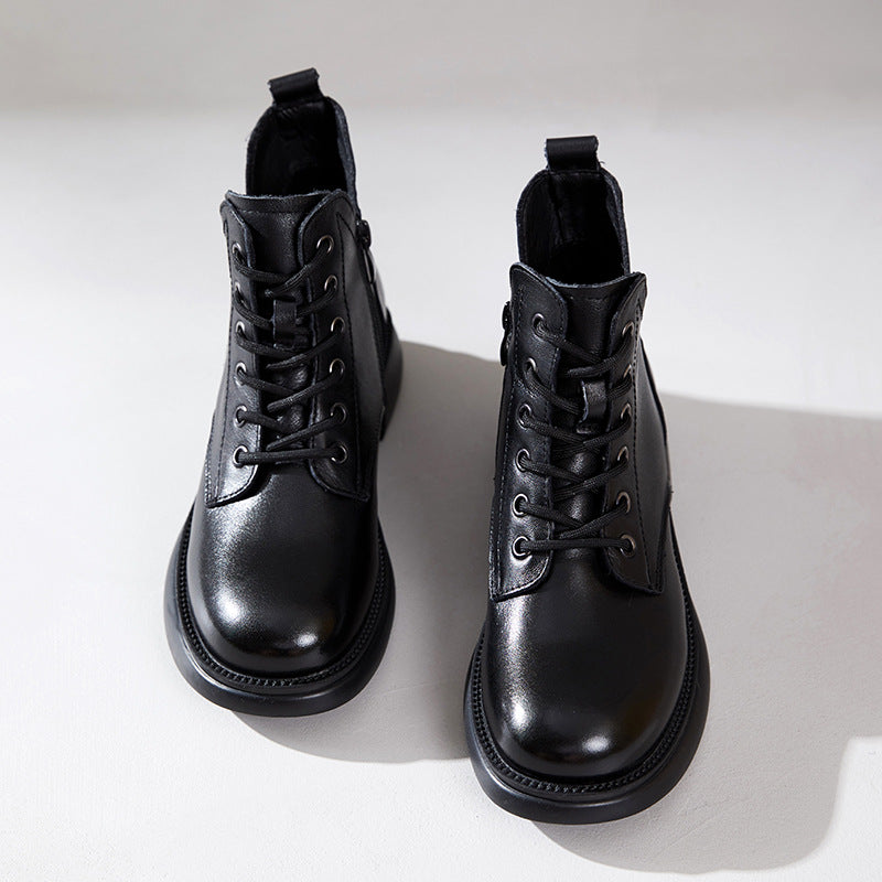 Women's Cowhide Martin Female Fleece-lined Genuine Retro Boots