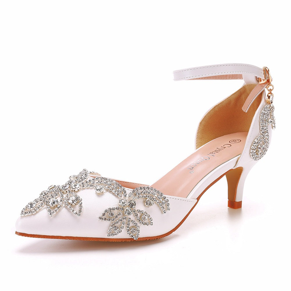 Women's Plus Size Low Hollowed White Rhinestone Sandals