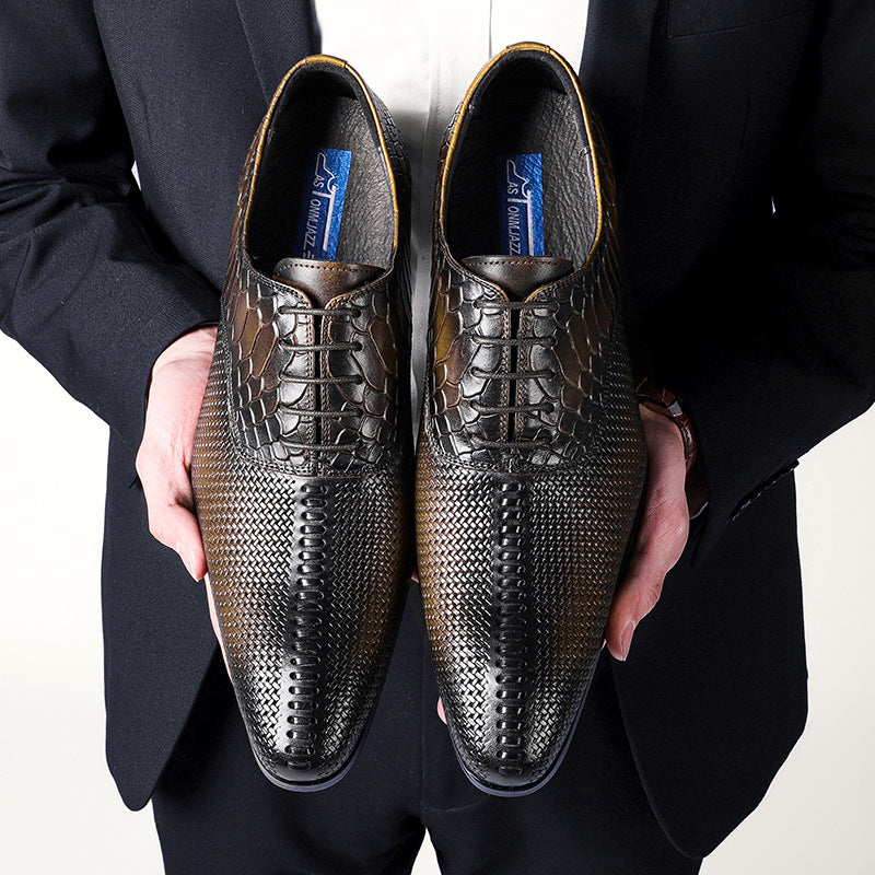 Men's Big Promotion Business Embossed Snake Pattern Handmade Leather Shoes