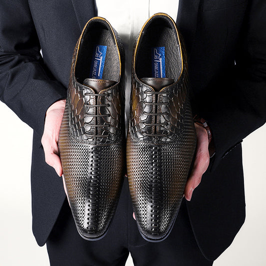 Men's Big Promotion Business Embossed Snake Pattern Handmade Leather Shoes