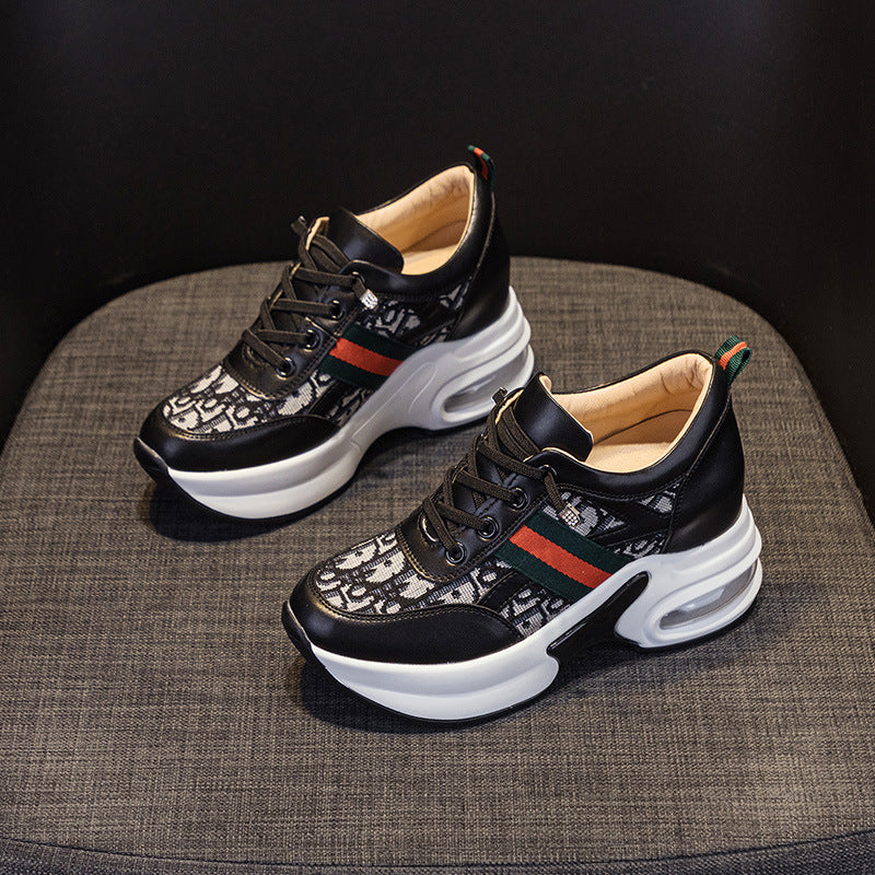 Women's Hidden White Breathable Small Platform Dad Casual Shoes