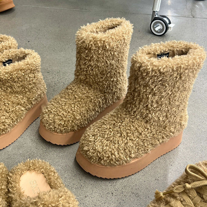 Integrated Thick Bottom Short Female Winter Fleece-lined Snow Boots