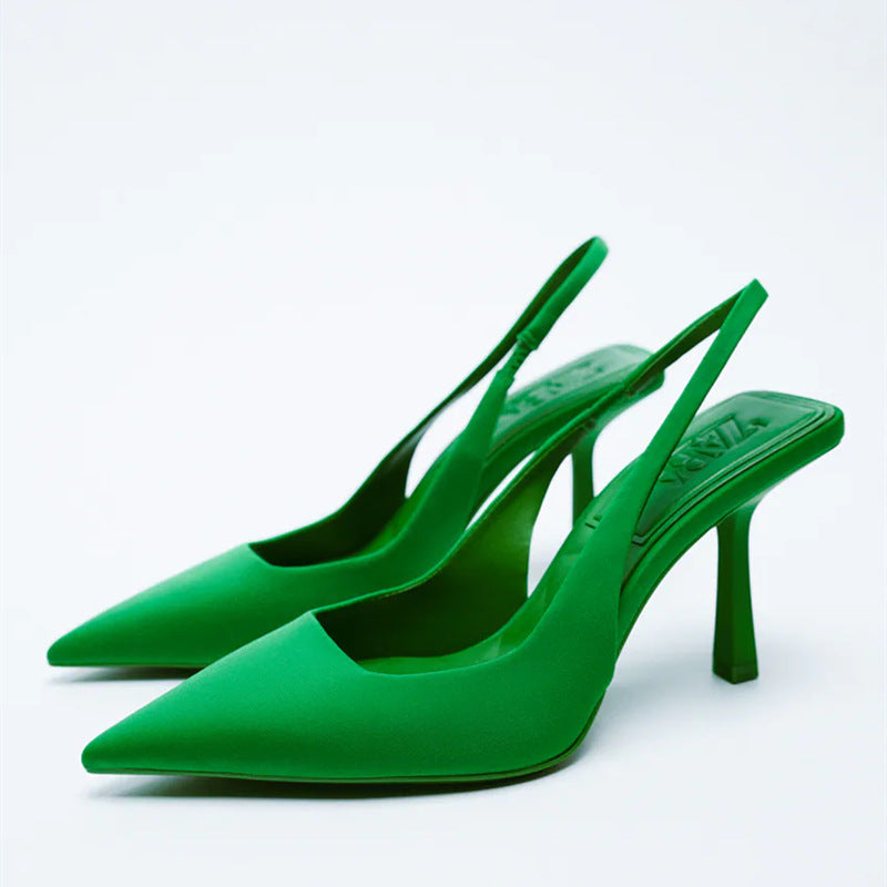 Women's High Solid Color Stiletto Pointed Back Empty Strap Sandals