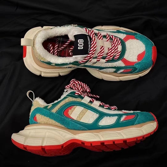 Women's Retro Contrast Color Lace Up Daddy Women's Shoes