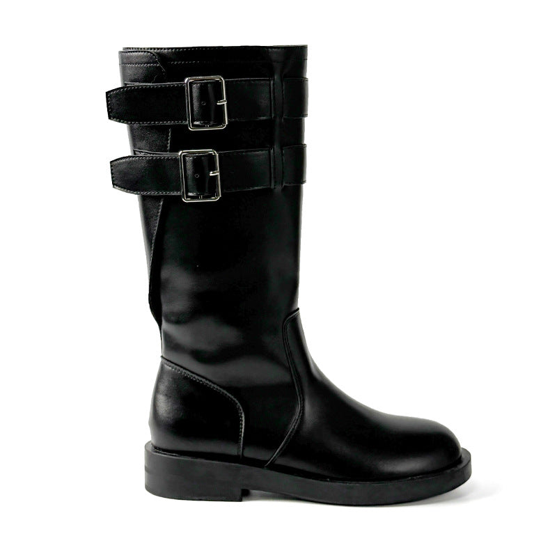 Women's Martin Black Belt Buckle Retro British Boots