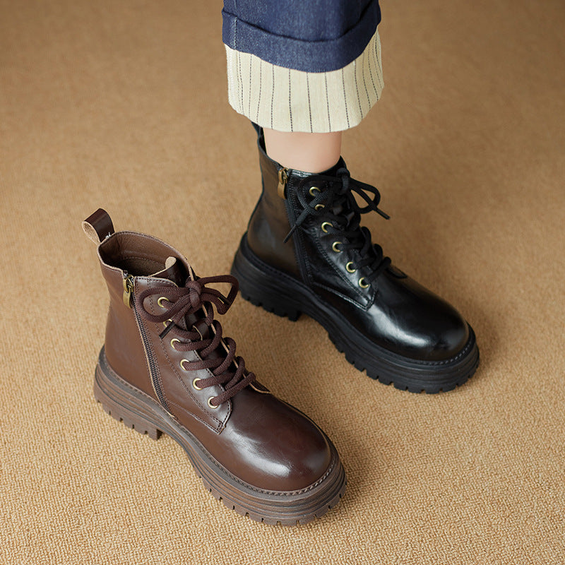 Women's Italian High-grade Ankle Martin British Style Cowhide Boots