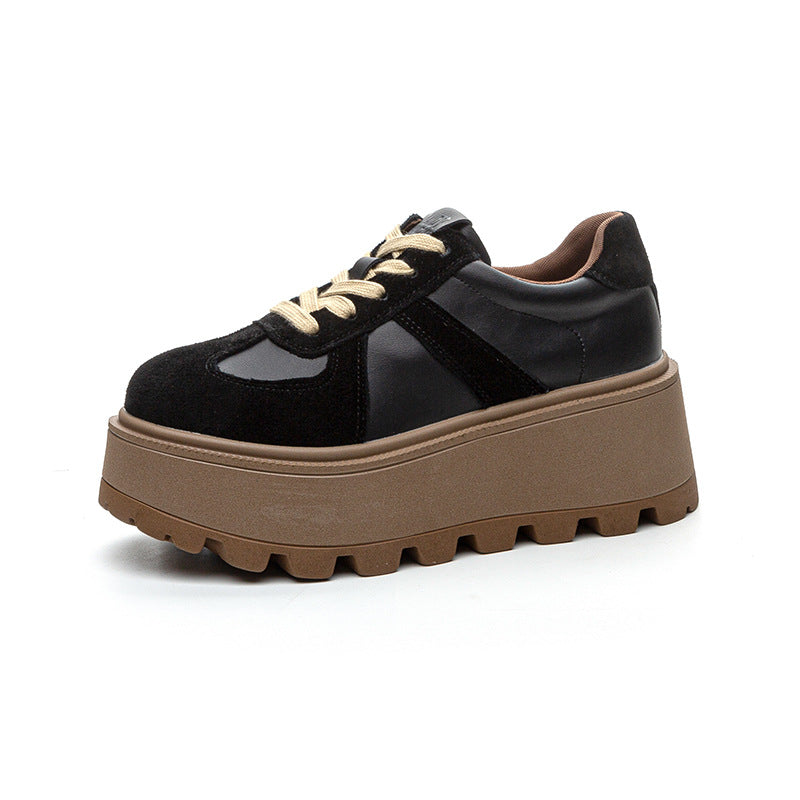 Women's German Training Thick Bottom Height Increasing Insole Matte Retro Fashion Women's Casual Shoes