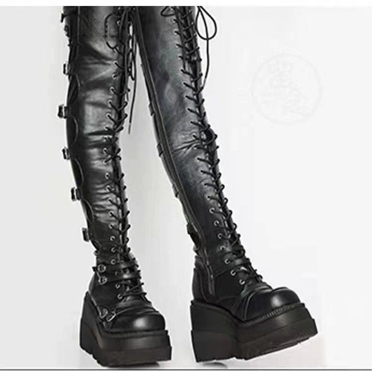 Knee Platform Wedge Long Female Buckle Martin Women's Leather Boots