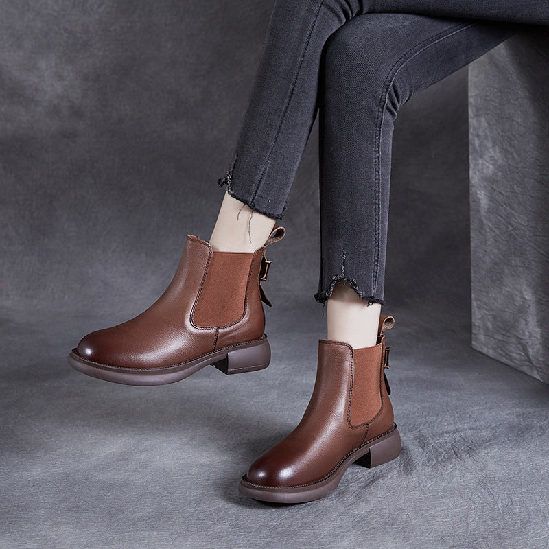 Women's Chelsea Ankle Elastic Band Slip-on Short Low Comfortable Boots