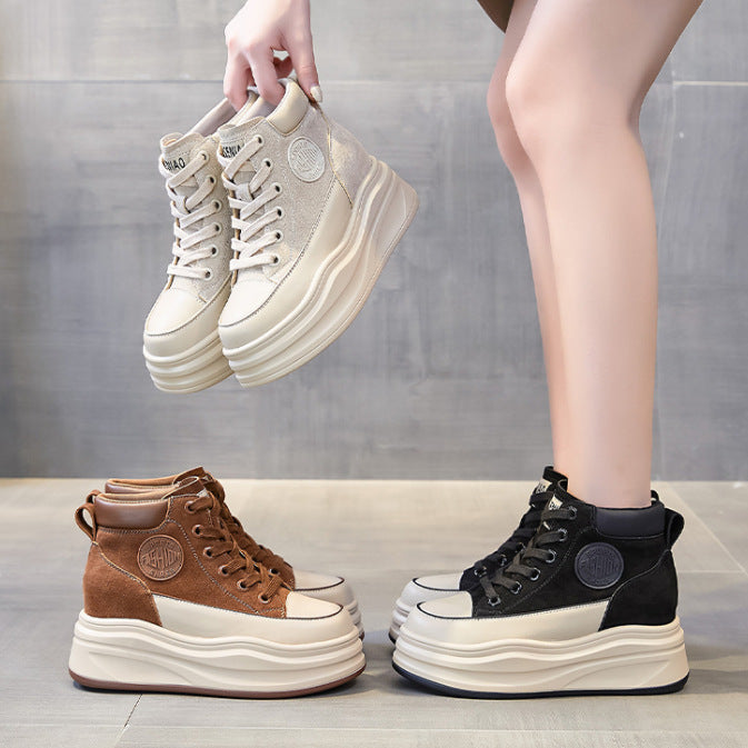 Women's White Fleece-lined Warm Versatile Platform Height Casual Shoes