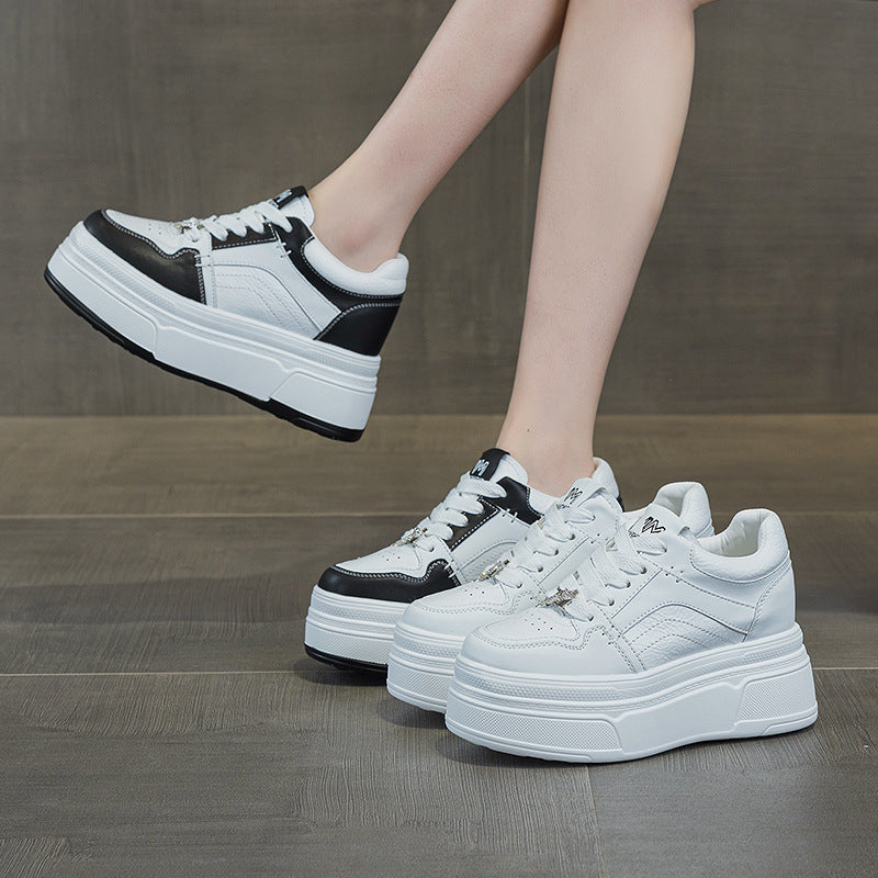 Women's Elevated Platform Lace Up White Fashion Wedge Casual Shoes