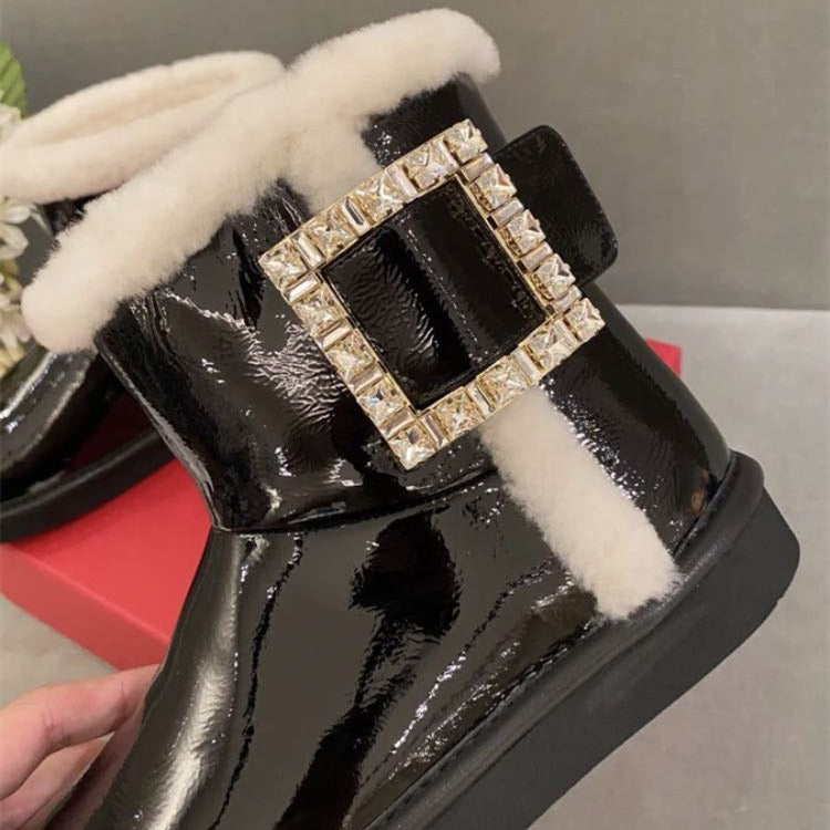 Women's Buckle Winter Flat Bottom Fleece-lined Short Women's Shoes