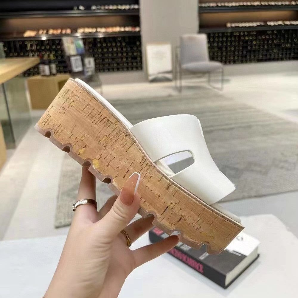 Women's Color Outer Wear High Platform Height Slippers