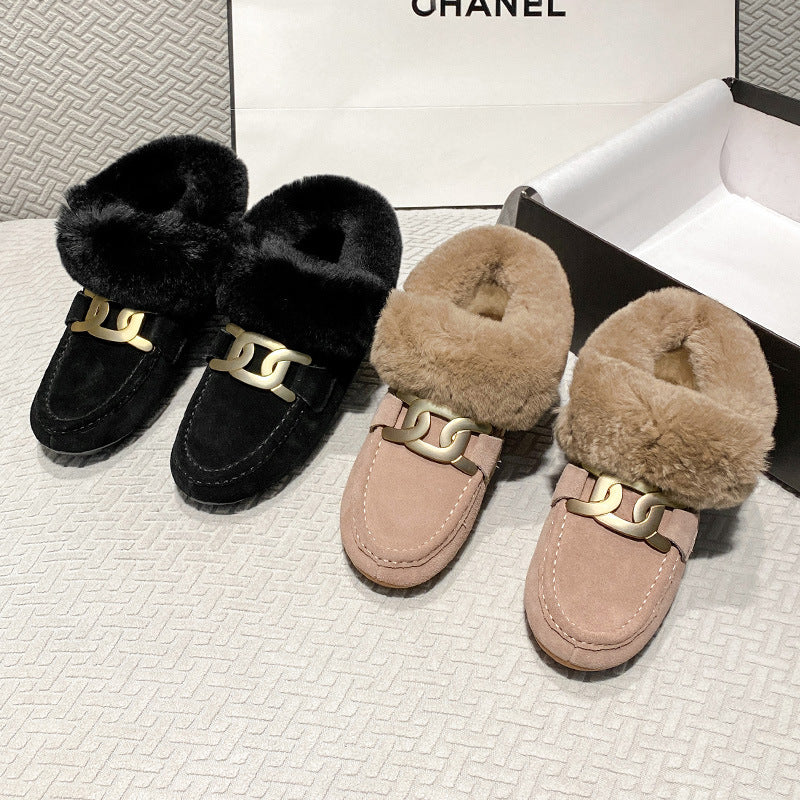 Women's Genuine Platform Thermal Cotton Fleece-lined Rabbit Hair Snow Boots