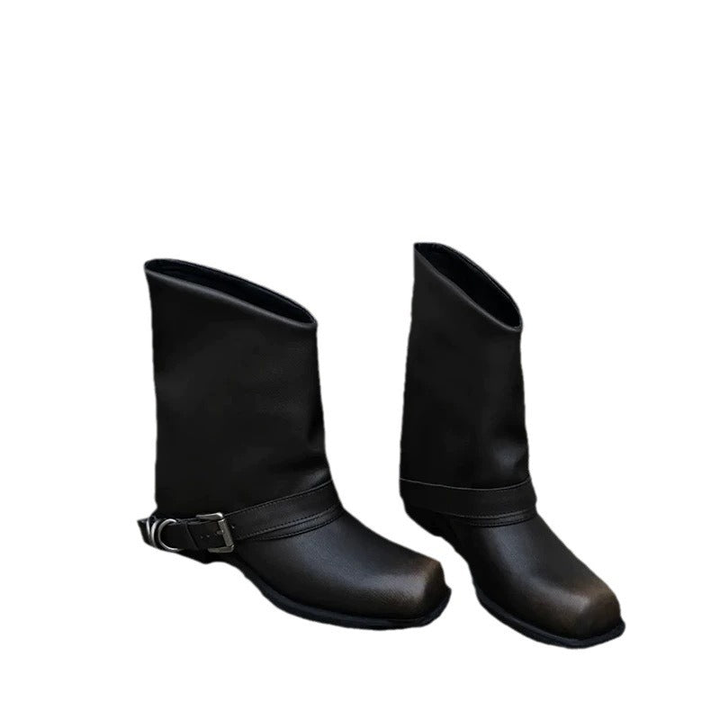 Square Toe Distressed Metal Library Tube Boots