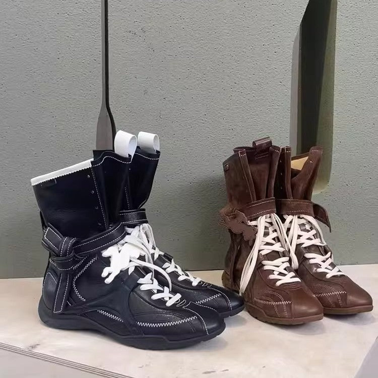 Women's Hight Increasing Martin Boxing Matte Flat Ankle German Boots