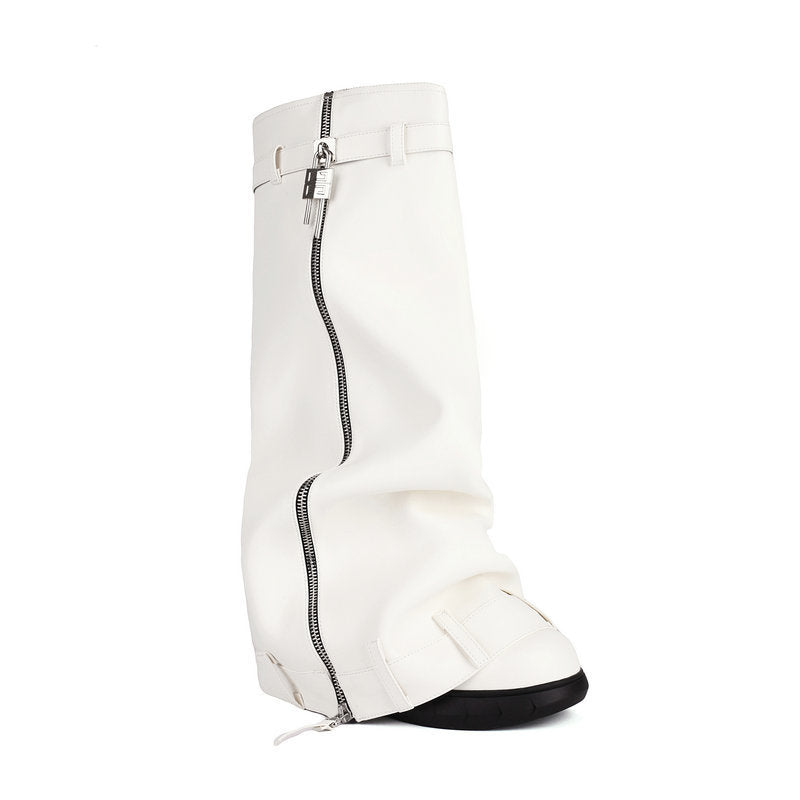 Women's Single Buckle Decorative Sleeve Storage Tube Slim Boots