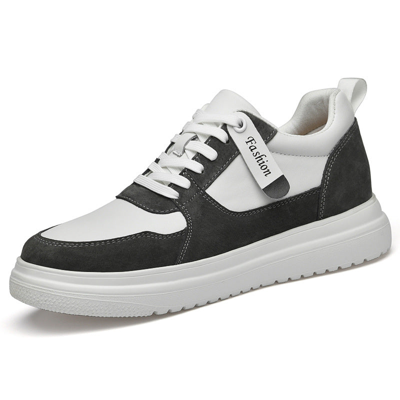 Men's Invisible Height Increasing Insole Fashion Cowhide White Sneakers
