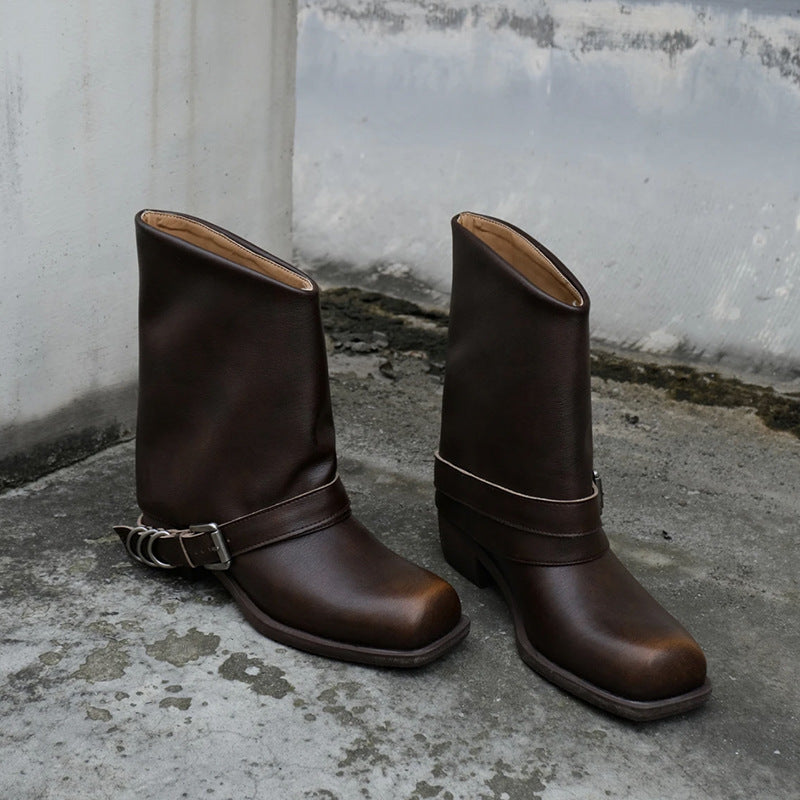 Colored Martin Female Square Toe Distressed Metal Boots