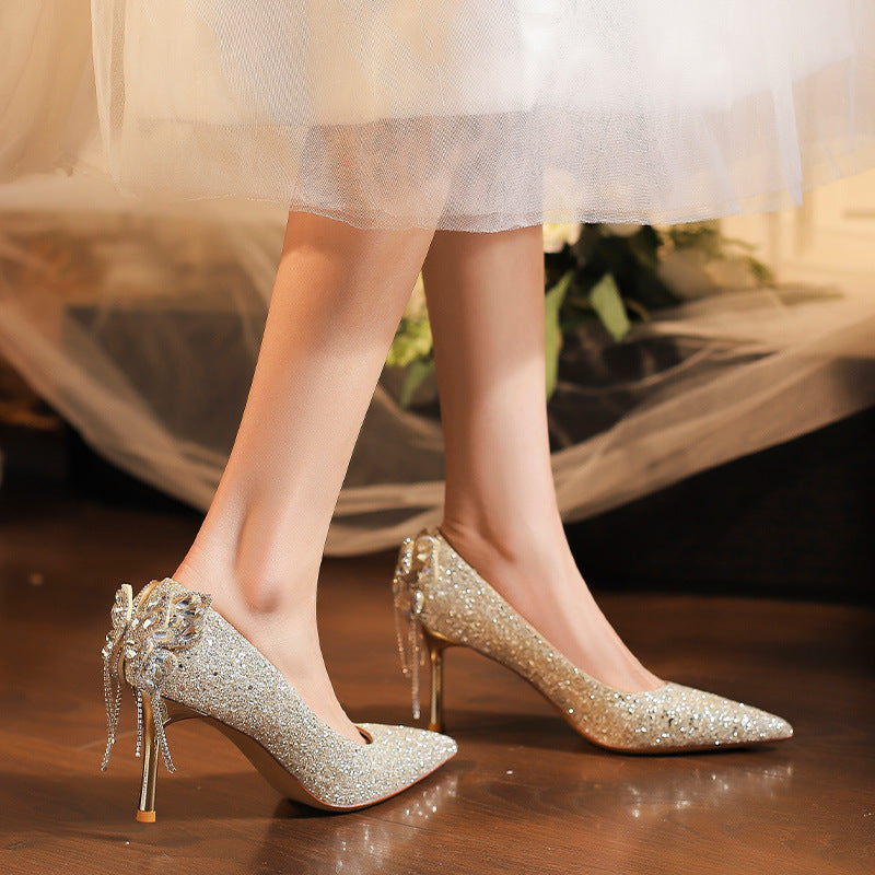 Wedding Dress Bride Champagne Bridesmaid Rhinestone Women's Fashion Shoes