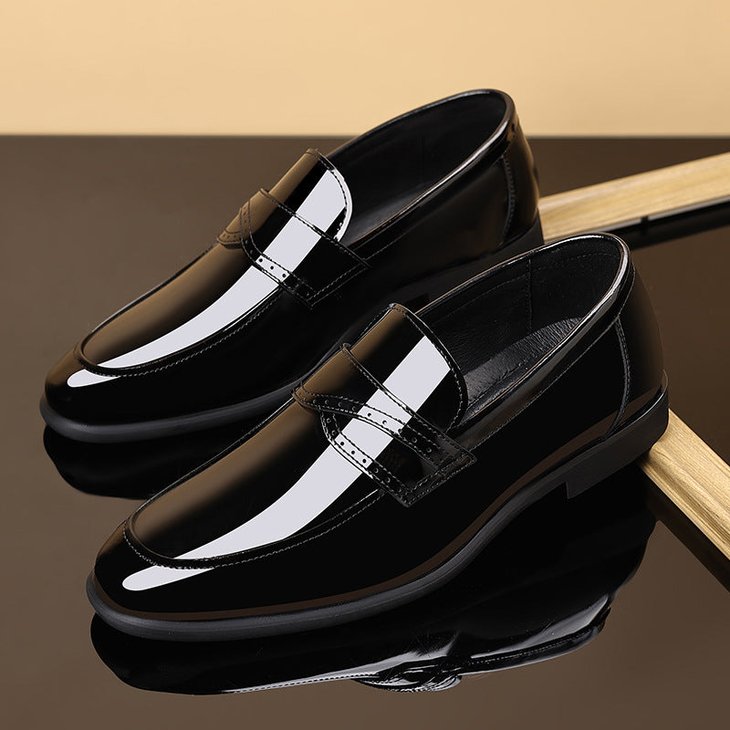 Men's British One Pedal Square Toe Patent Leather Shoes