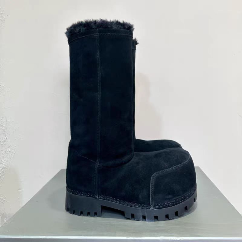 Solid Color Genuine Fur Big Toe Snow Boots