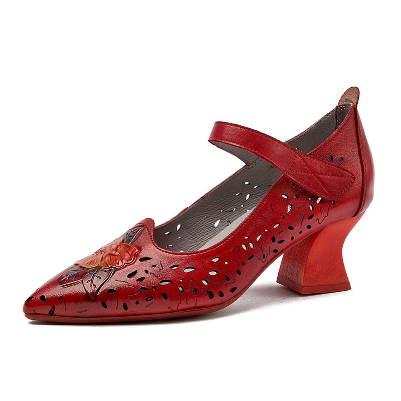 Women's Ethnic Style Flower Cowhide Velcro Comfortable Women's Casual Shoes