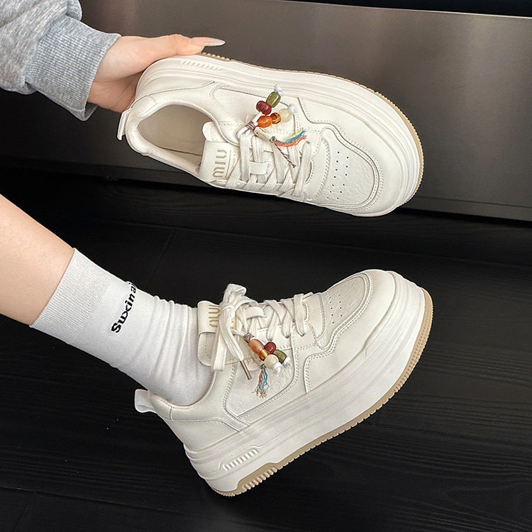 Women's Genuine Beaded Ugly Trendy White Autumn Sneakers