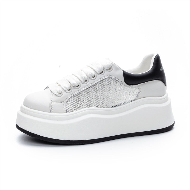 Women's & Men's Summer Mesh Film Bottom Thick-soled White Casual Shoes