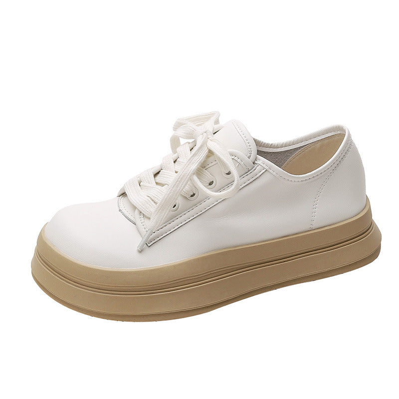 Women's White Autumn Round Toe Flat Bottom Casual Shoes