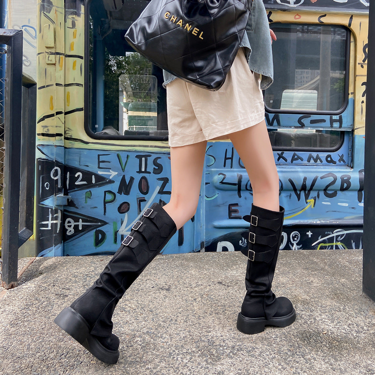 Women's Pipe Pleated Below The Knee Knight Boots