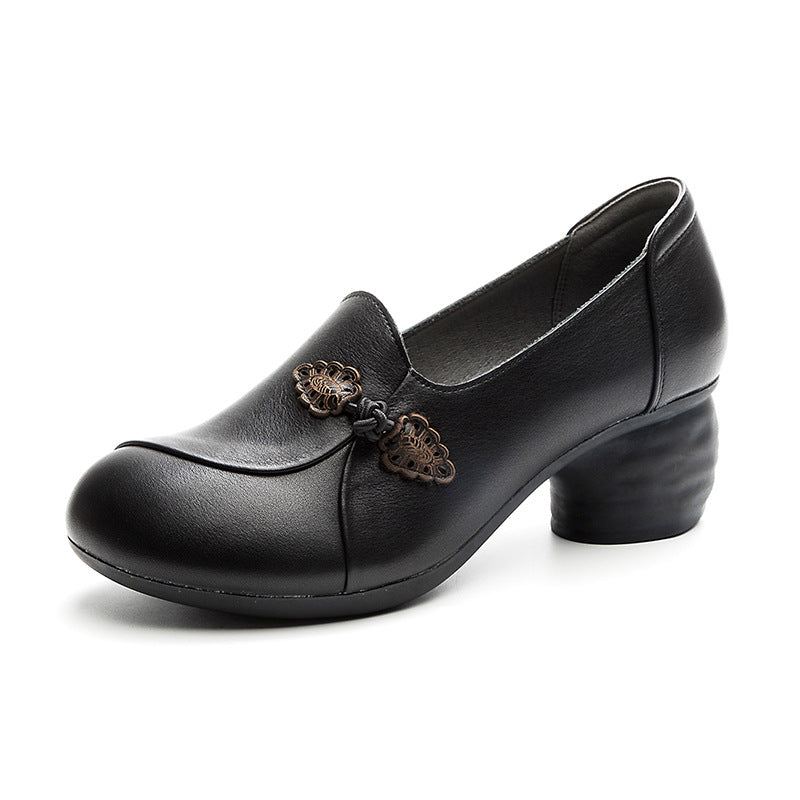 Women's Pumps Thick Mid Soft Bottom Washed First Casual Shoes