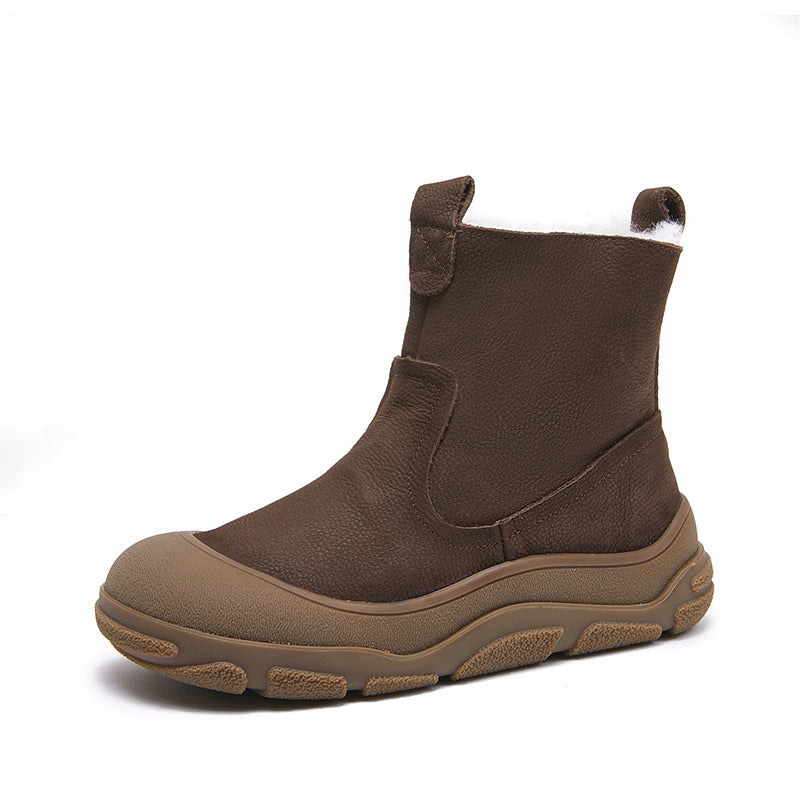 Women's Wool Round Head Thick Bottom High Side Zip Snow Boots